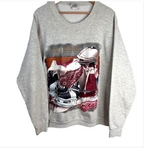 VTG 90s Detroit Red Wings NHL Embroidered Crewneck Sweatshirt 2XL USA Made READ